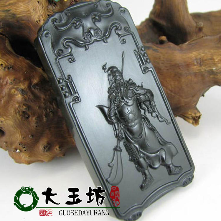 正品新疆和田玉关公吊坠和田玉羊脂墨玉关公挂件黑碧玉关公牌子