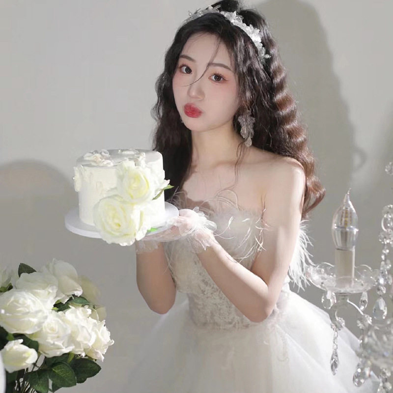 晚礼服裙女白色羽毛高级感高端轻奢小众生日婚纱party公主成人仙图片
