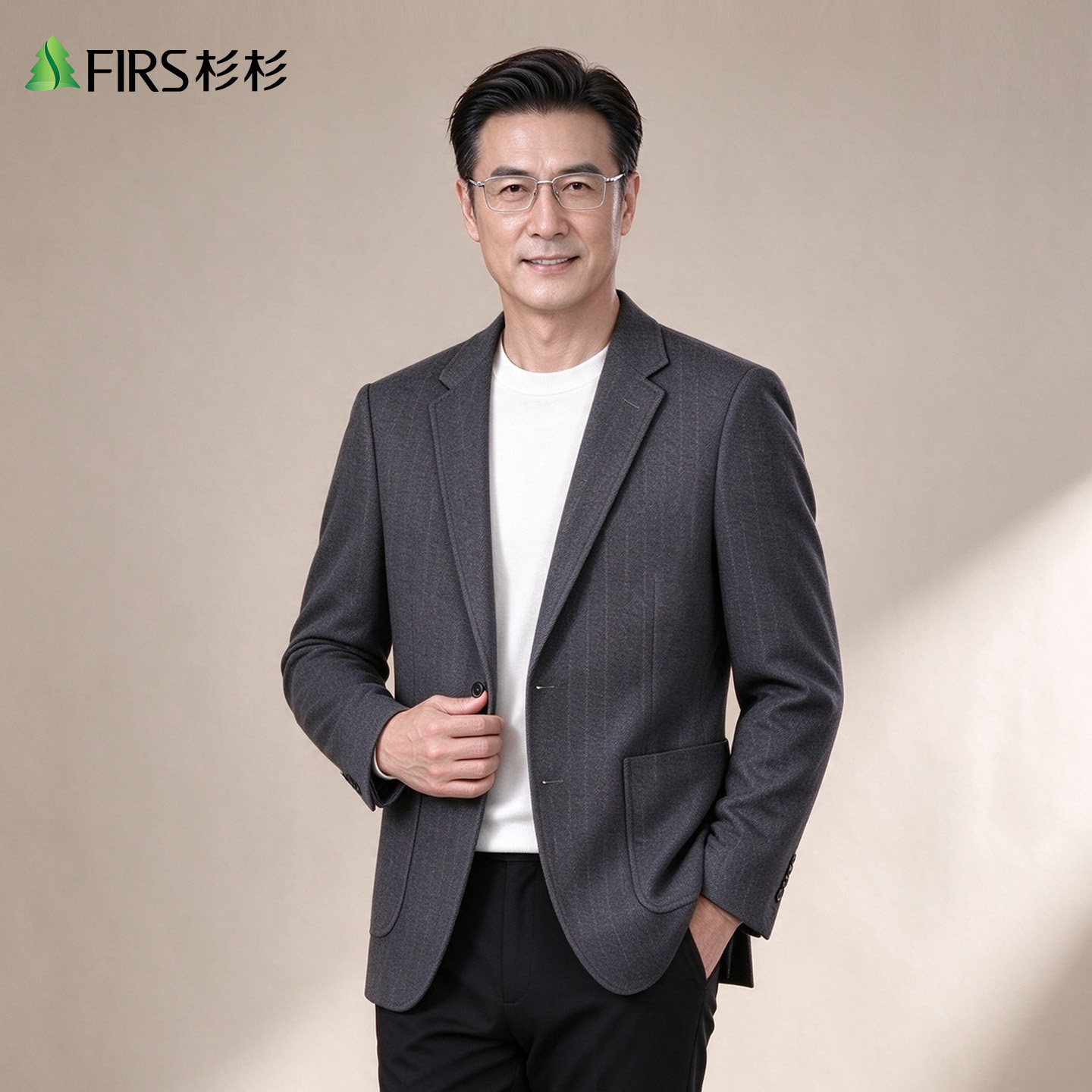 杉杉条纹保暖西服男秋冬季商务休闲正装时尚百搭中年潮流西装外套