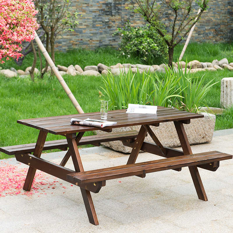 户外桌椅庭院露天阳台咖啡室外休闲防腐碳化木桌椅火锅店桌椅组合