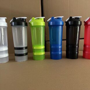 三层加厚500ml摇摇杯健身代餐刻度放片剂粉盒定制跨境手提水杯子