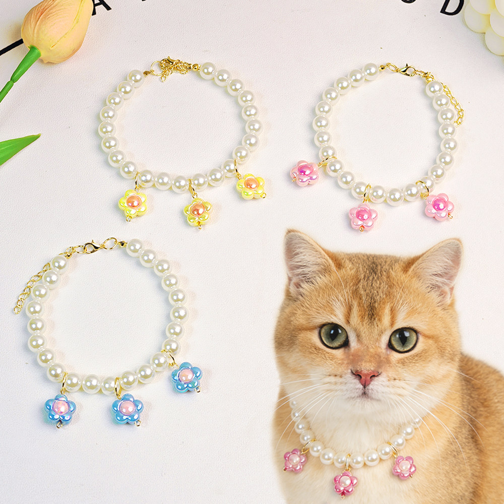 宠物花朵项链猫咪狗狗仿珍珠颈链时尚可爱脖圈项圈比熊泰迪布偶
