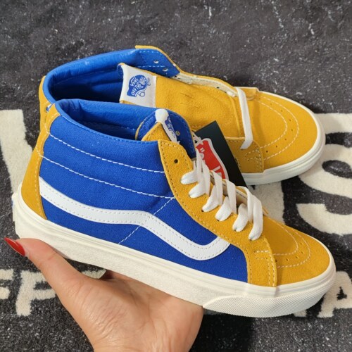 Vans Sk8-Mid Reissue 83蓝黄拼色中帮男女复古滑板鞋VN0A391FTEU