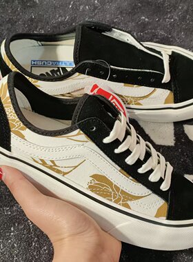 Vans Old Skool黑白色金花卉低帮休闲板鞋 VN0A3MVL4V4