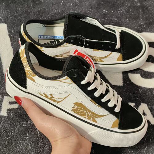 Vans Old Skool黑白色金花卉低帮休闲板鞋 VN0A3MVL4V4