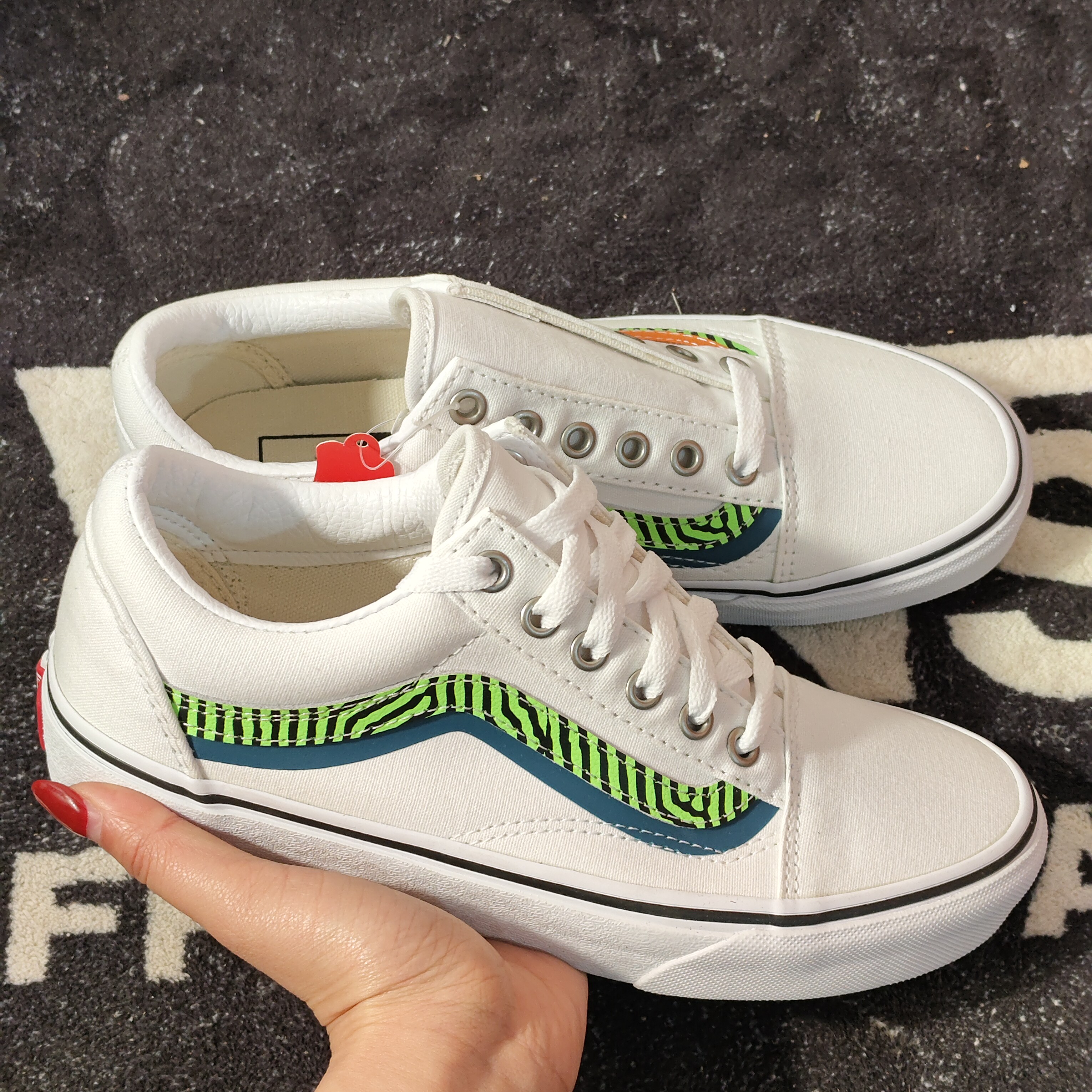 Vans Old Skool白绿斑马纹低帮休闲板鞋 VN0A3WKT4S4