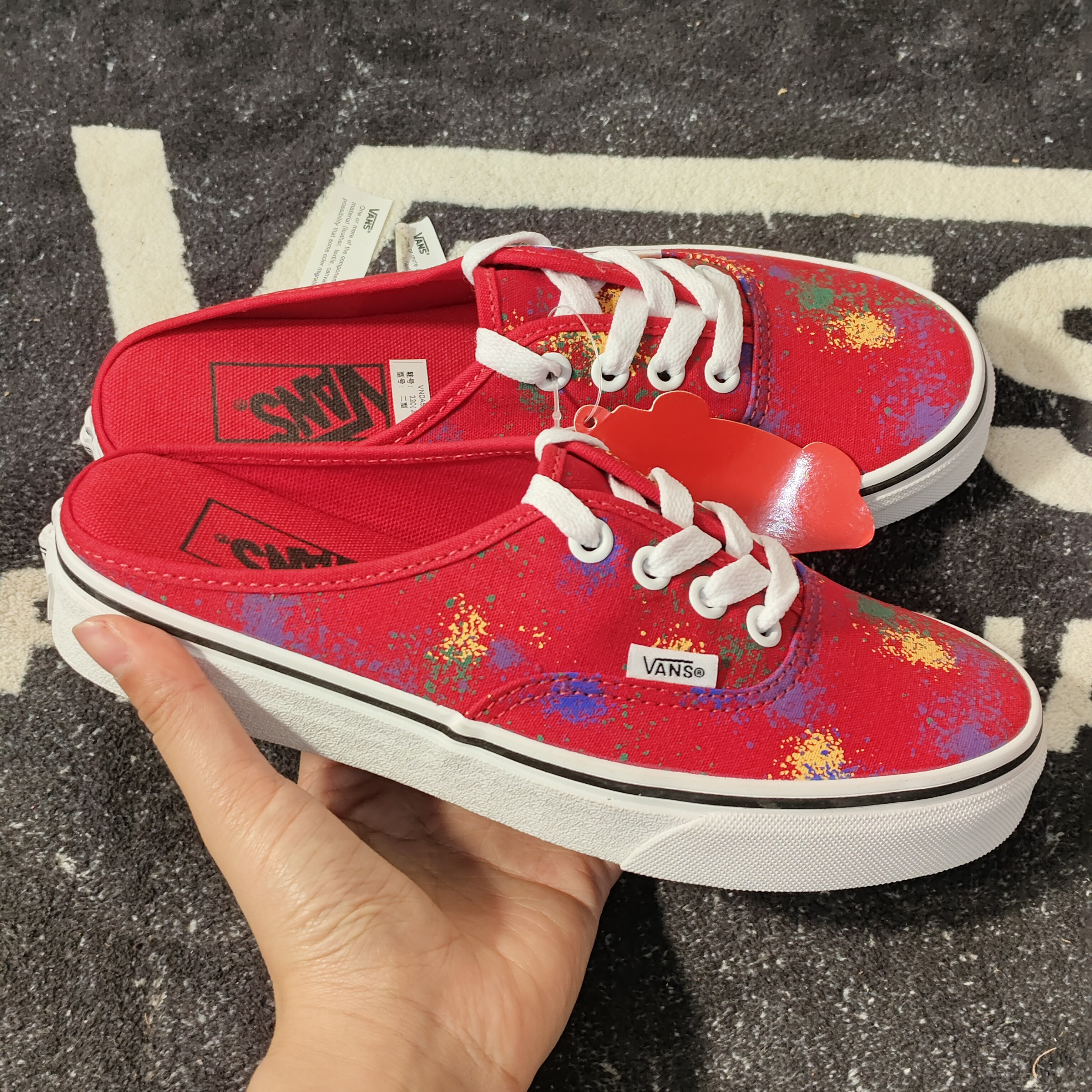 Vans Authentic Mule红色泼墨半拖帆布鞋 VN0A54F7AXM