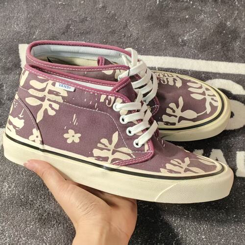VansSk8-Mid紫底花卉印花中帮帆布鞋女复古休闲滑板鞋VN0A2XRXJQS