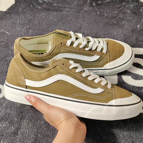 断码特价Vans Old Skool卡其棕麂皮拼接低帮帆布鞋VN0A4BX9CNG