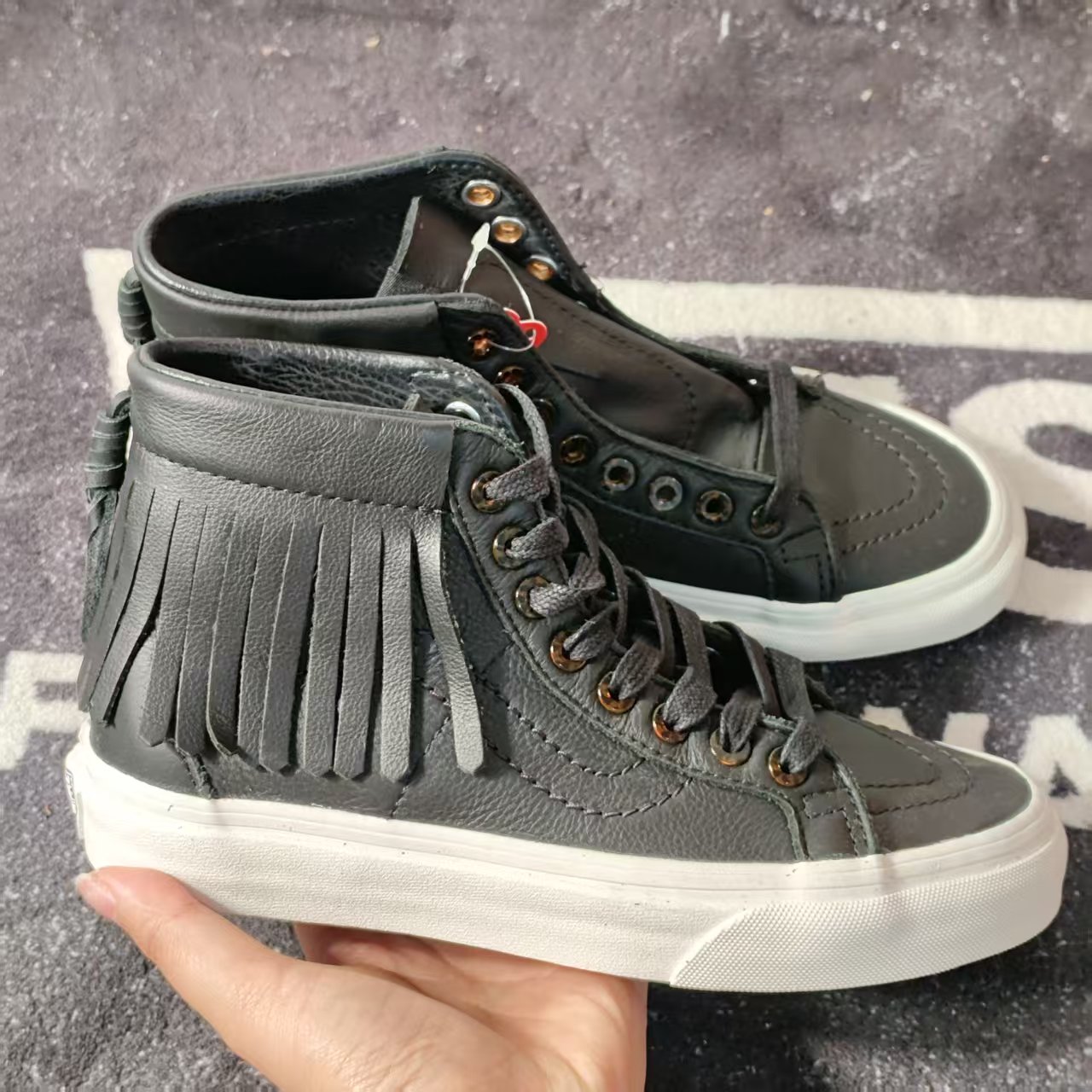 Vans Sk8-Hi黑色真皮流苏高帮板鞋帆布鞋VN0A344LM4T