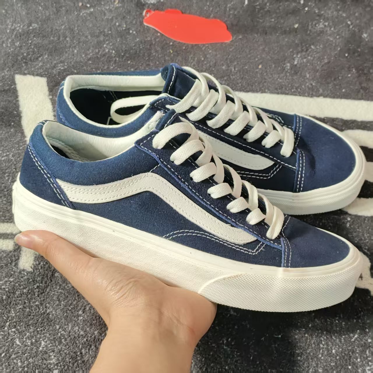 断码特价藏蓝白边Vans Old Skool经典低帮帆布鞋复古VN0A3DZ3RFL