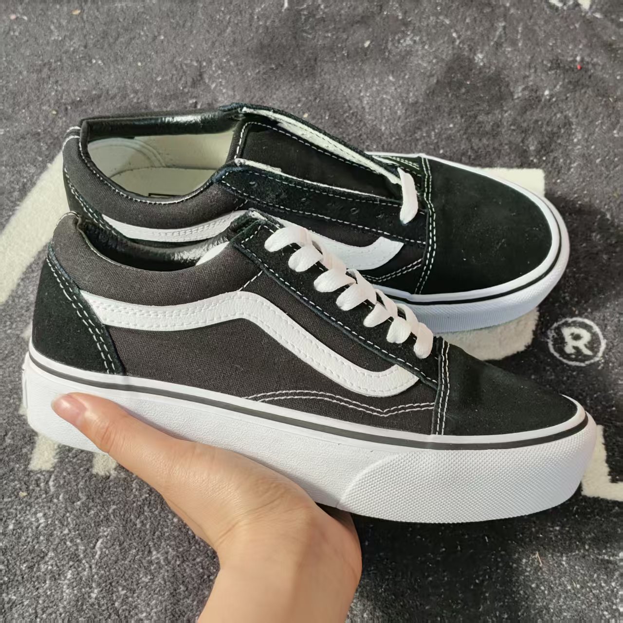 断码特价Vans Old Skool经典黑白厚底增高帆布鞋VN0A3B3UY28