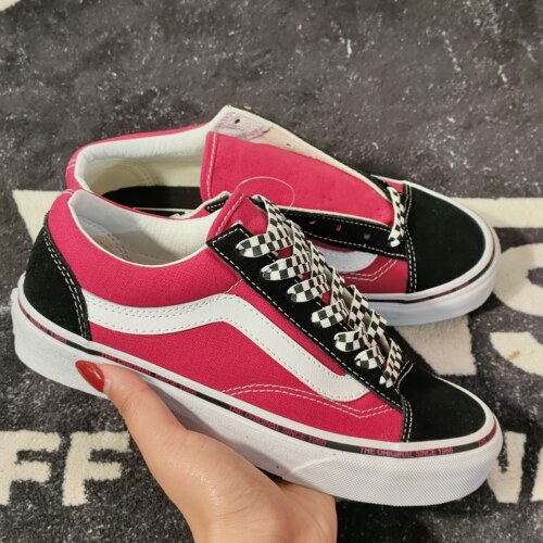 Vans Style 36玫红拼色低帮板鞋棋盘格鞋带男女帆布鞋VN0A3DZ3S1S