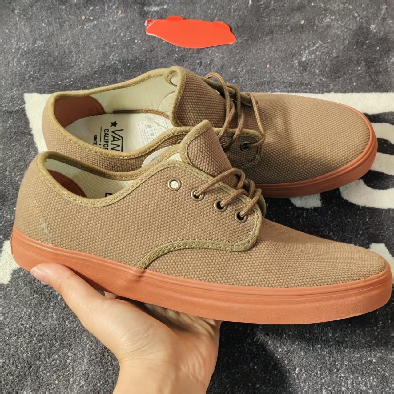 Vans Authentic卡其棕透气网面生胶底低帮帆布鞋板鞋VN000OX55JC