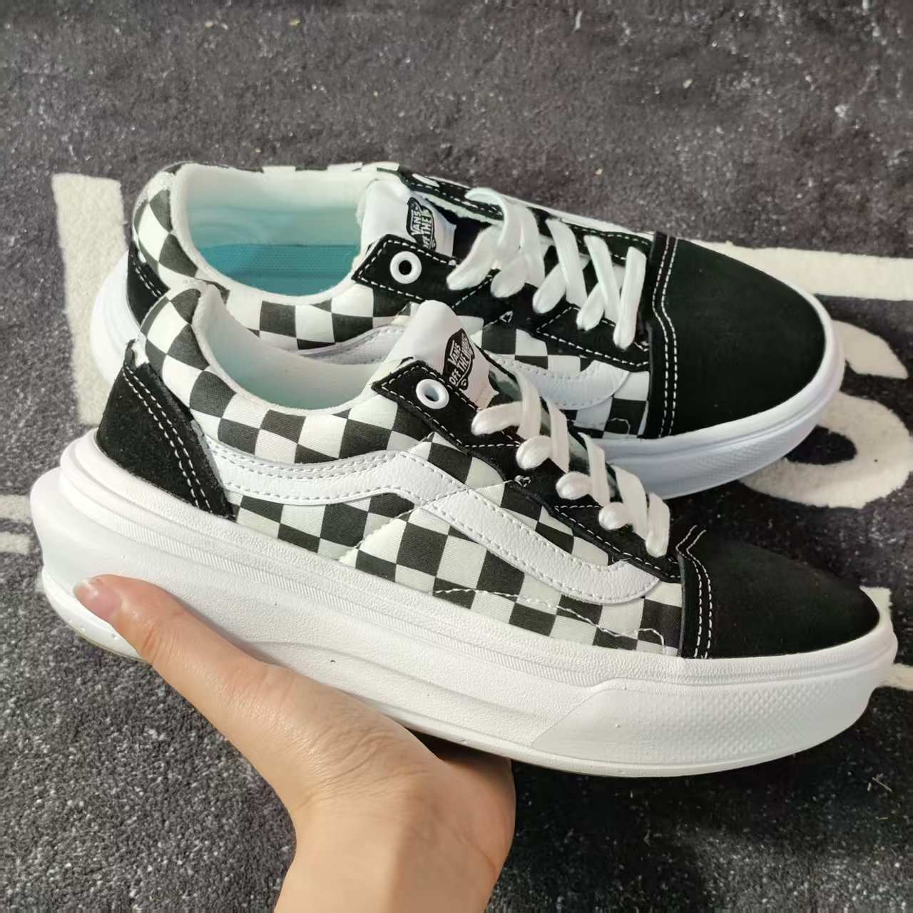 断码特价Vans Old Skool黑白棋盘格超厚底增高帆布鞋VN0A7Q5E95Y