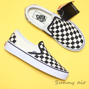 VANS黑白经典 Sunny现货 棋盘格一脚蹬slip on帆布板鞋 VN000EYEBWW