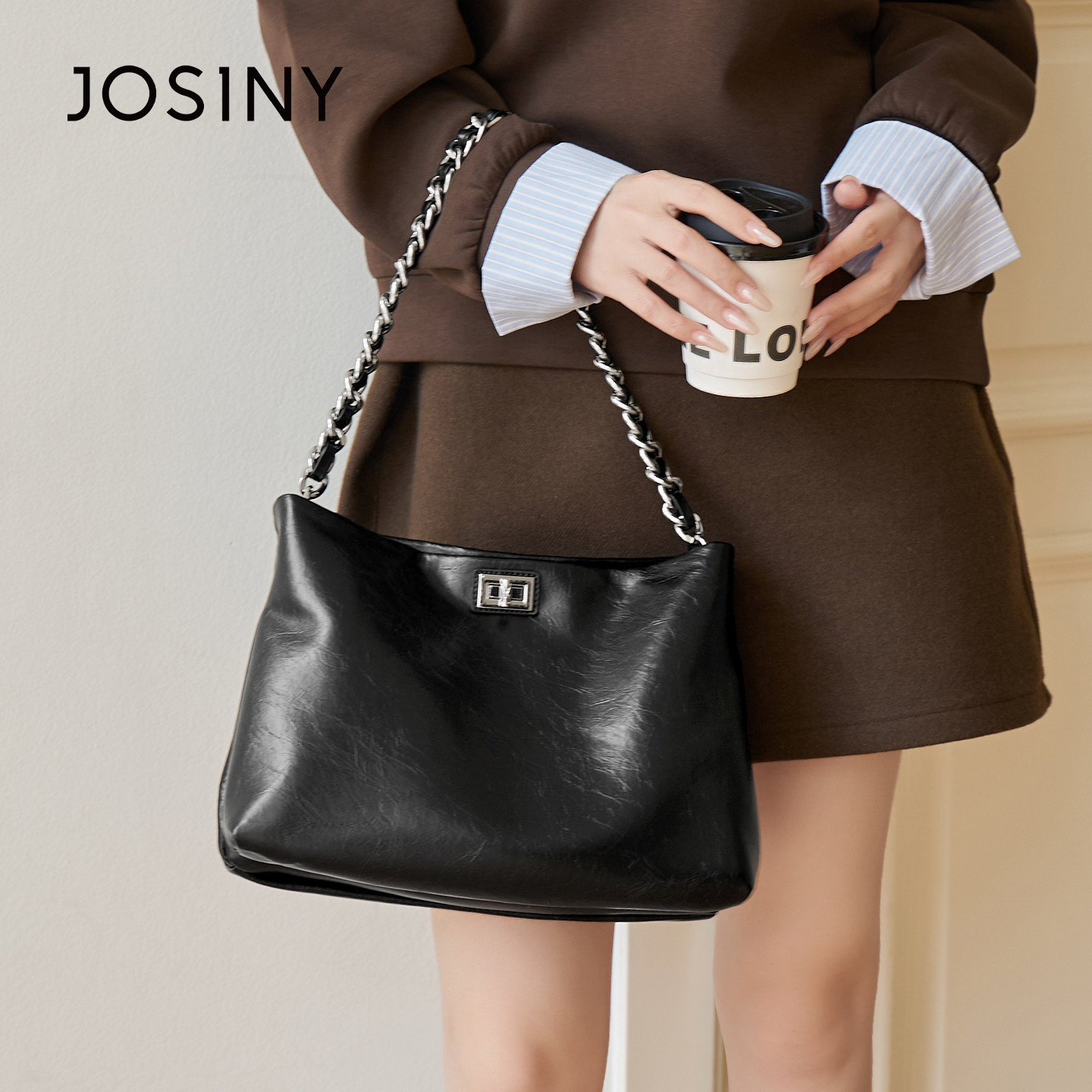 卓诗尼黑色托特包包女士2026新款大容量通勤单肩斜跨包简约邮差包,箱包皮具/热销女包/男包,单肩包,淘宝优惠券,粉丝福利购,淘宝优惠卷