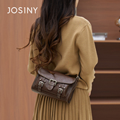 卓诗尼2025新款 复古时尚 邮差包百搭单肩斜挎包女双扣带翻盖包包女