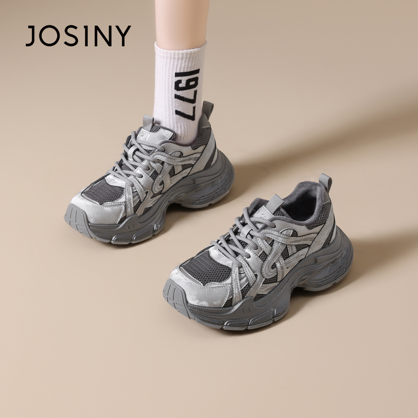 卓诗尼厚底老爹鞋女增高板鞋