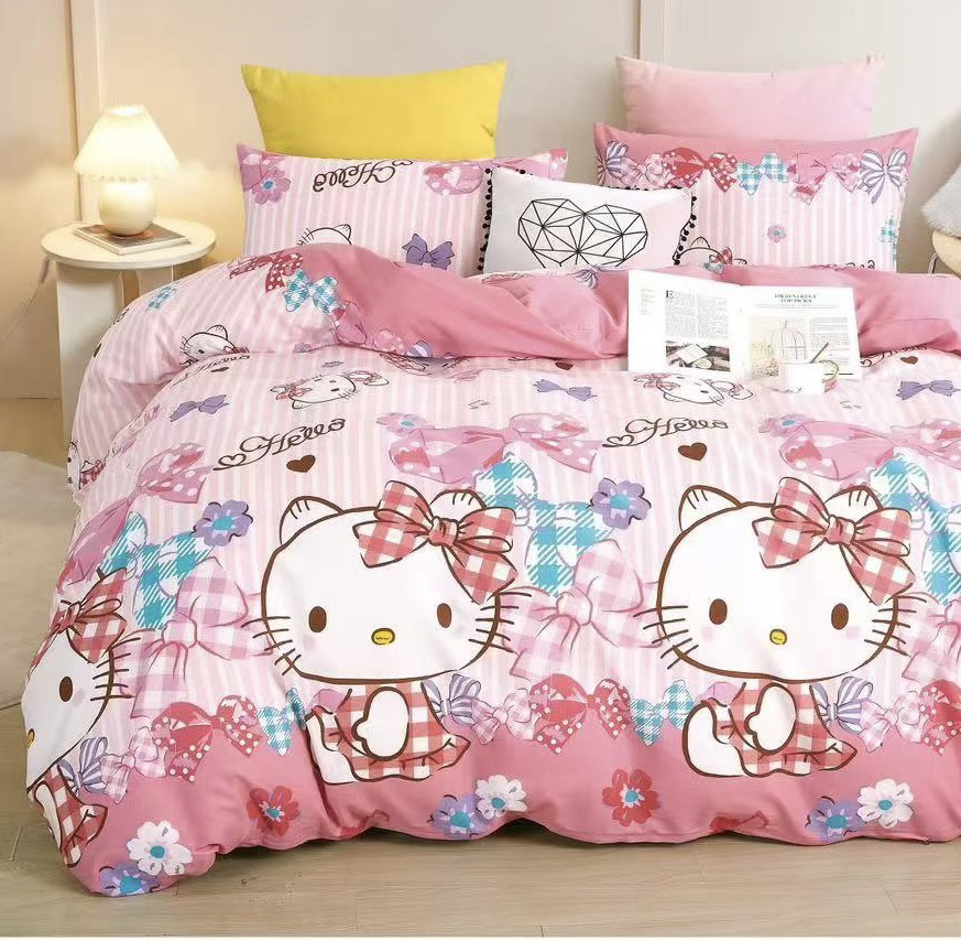 全棉凯蒂猫helloKitty卡通印花床上用品四件套 kt粉色豹纹 可定做图片