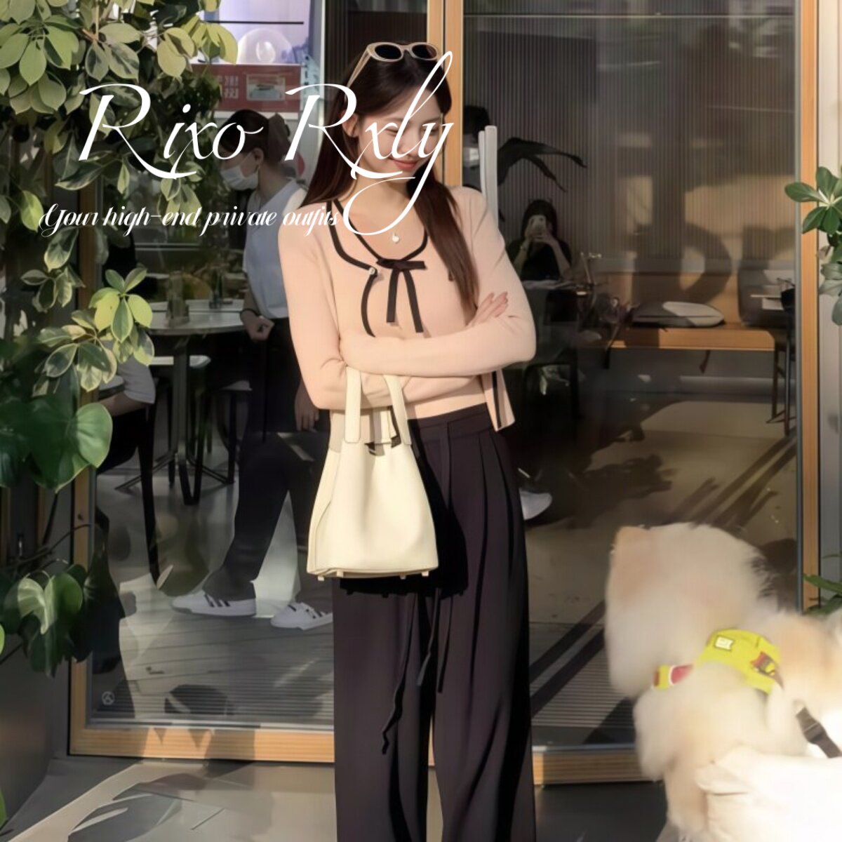 RIXO RXLY短款针织背心长袖开衫时尚套装女春秋季蝴蝶结修身上衣