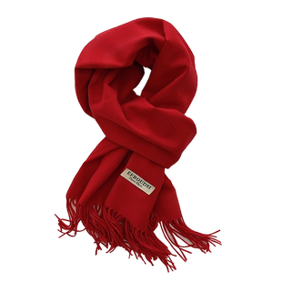 高品质纯色仿羊绒大红色中国红新年围巾冬季定制logo刺绣公司年会