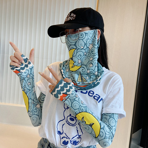 防晒面罩冰丝袖套夏天女设计感开车神器薄款冰袖潮护颈面纱遮脸罩