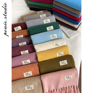 2025秋冬新款纯色流苏针织围巾披肩女韩版百搭高级感保暖护颈围脖