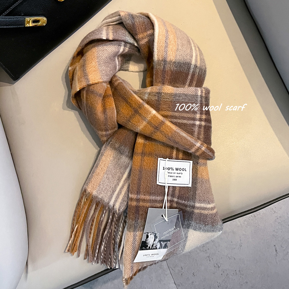 英伦风经典100%澳洲羊毛格子流苏围巾女秋冬季新款保暖护颈围脖男