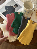纯色半指毛线手套女士秋冬季 防寒保暖可触屏加厚露指分指针织手套