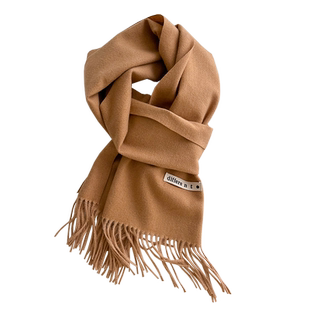 韩版百搭纯色羊绒新年红色围巾春秋冬季保暖两用时尚流苏气质围脖