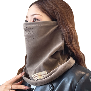 麂皮绒保暖面罩女秋冬季加绒加厚透气口罩户外防风脖套骑行面罩男