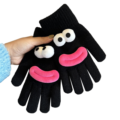 韩版搞怪针织手套生露指可触屏