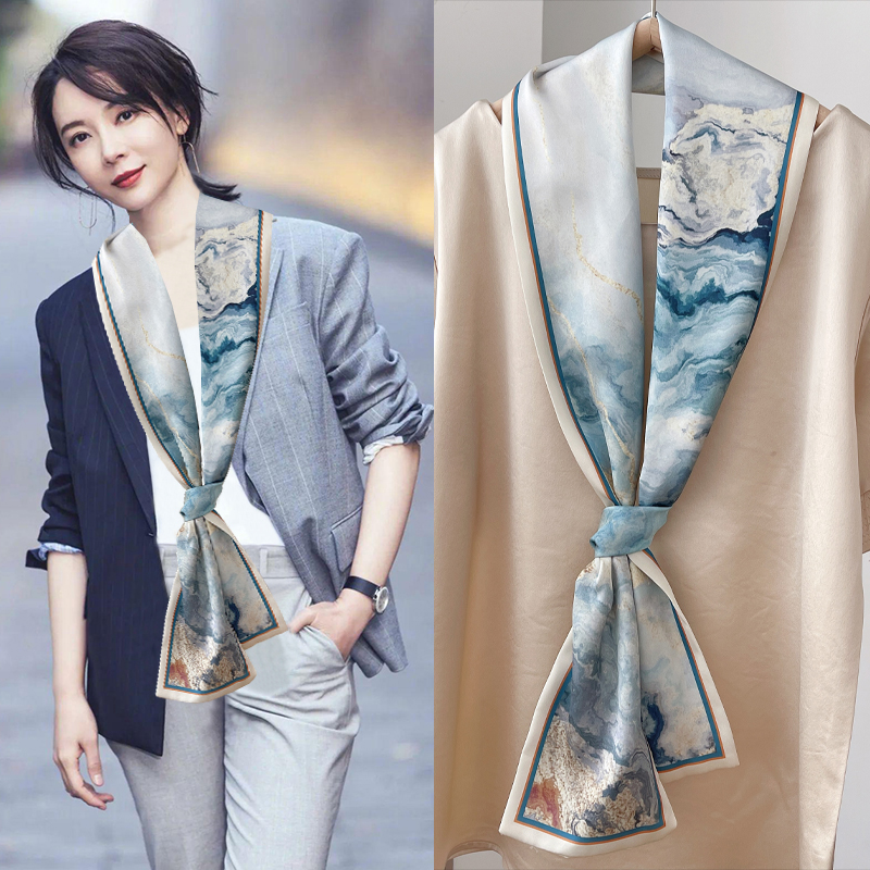 2025春夏围巾油画细窄丝巾小长条