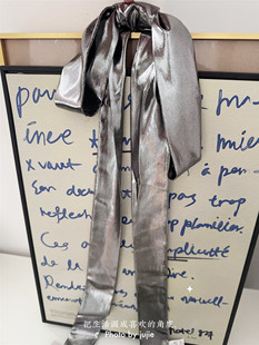 亮银色长丝带飘带蝴蝶结发带复古ins金属感领巾编发个性百搭丝巾