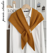 文艺休闲时尚 春秋薄款 纯色交叉三角披肩外搭女韩版 百搭护肩颈围巾