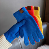 秋冬季 男女克莱因蓝毛线手套针织加厚可触屏骑行防寒学生保暖纯色