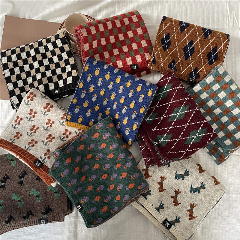 复古温柔小围巾针织围脖学生文艺