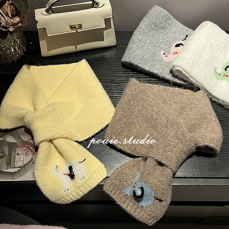 可爱小象针织交叉小围巾保暖围脖