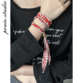 民族风小众串珠蓝色腰果花手腕绑带丝巾女复古百搭缠绕手链锁骨链