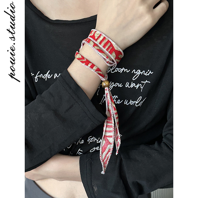 小众串珠花朵手腕绑带丝巾锁骨链