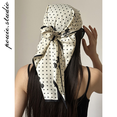 法式赫本风复古波点大三角包头巾