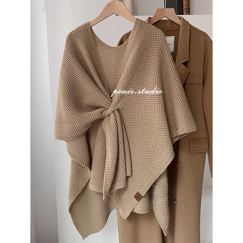 慵懒风纯纯色针织披披肩保暖护颈