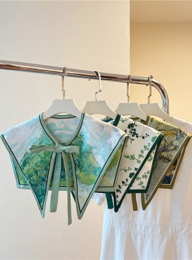 春夏新款百搭气质绿色小披肩女外搭双层油画配衬衫裙子搭肩假领子