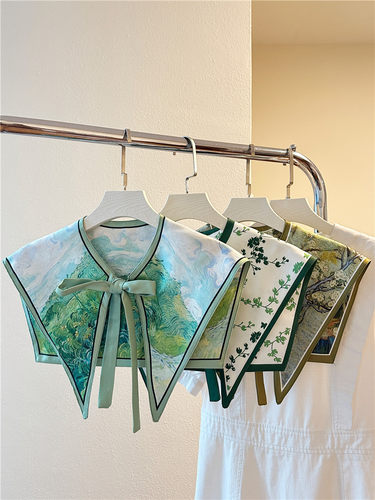 春夏新款百搭气质绿色油画小披肩