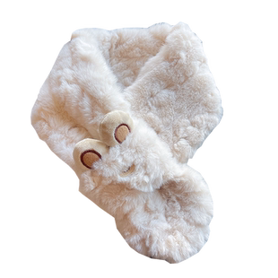 日系少女可爱卡通小熊毛绒围脖学生秋冬獭兔保暖围巾加厚仿皮草