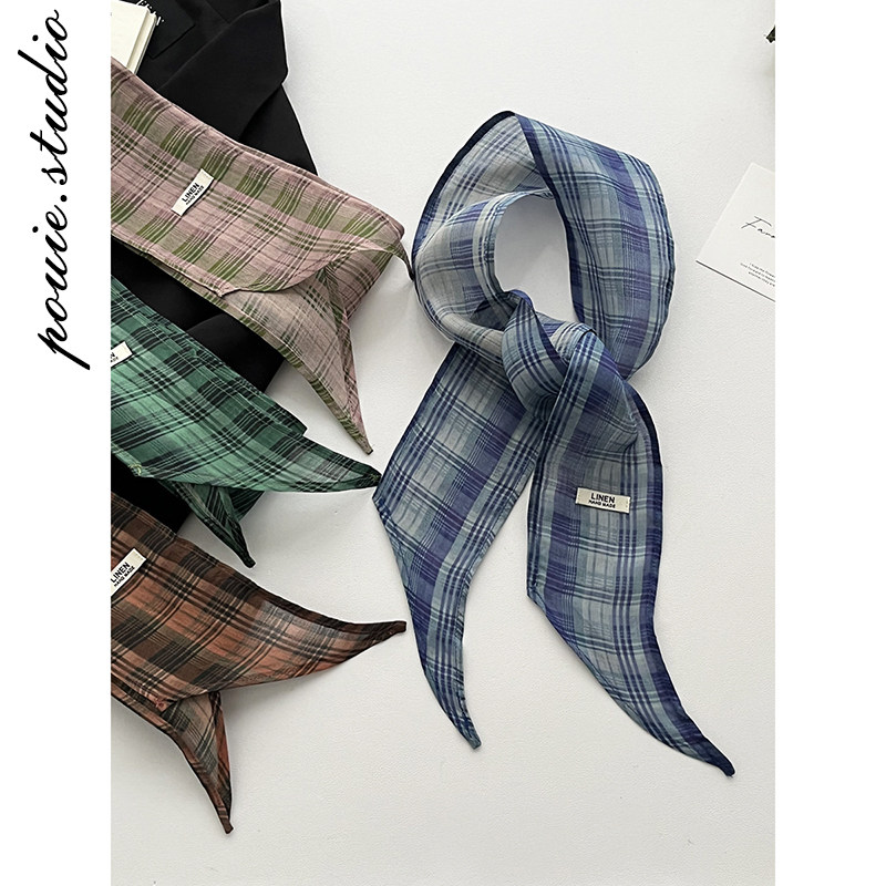 韩版复古亚麻格子小丝巾女2026春夏新款百搭装饰小领巾丝带围脖潮,服饰配件/皮带/帽子/围巾,围巾/丝巾/披肩,淘宝优惠券,粉丝福利购,淘宝优惠卷