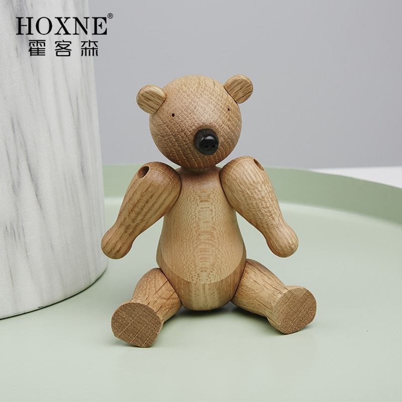 霍客森北欧可爱木质小熊实木摆件家居摆设木偶工艺木饰品创意礼品
