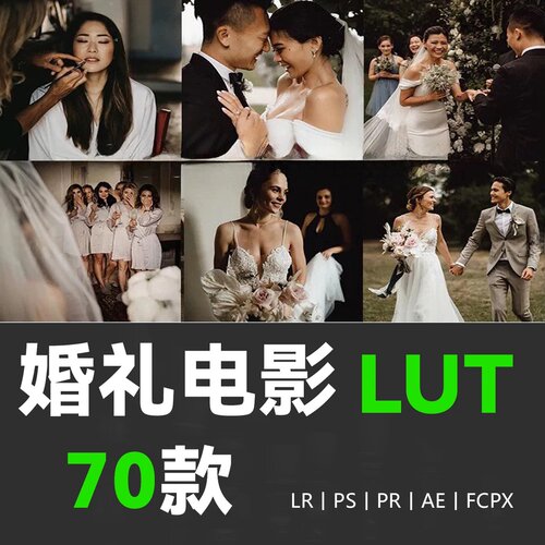 70款高级感婚礼调色 预设 电影人像纪实LR调色PS滤镜PR达芬奇LUT