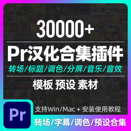 Pr视频剪辑模板预设中文插件转场分屏标题字幕调色特效背景素材